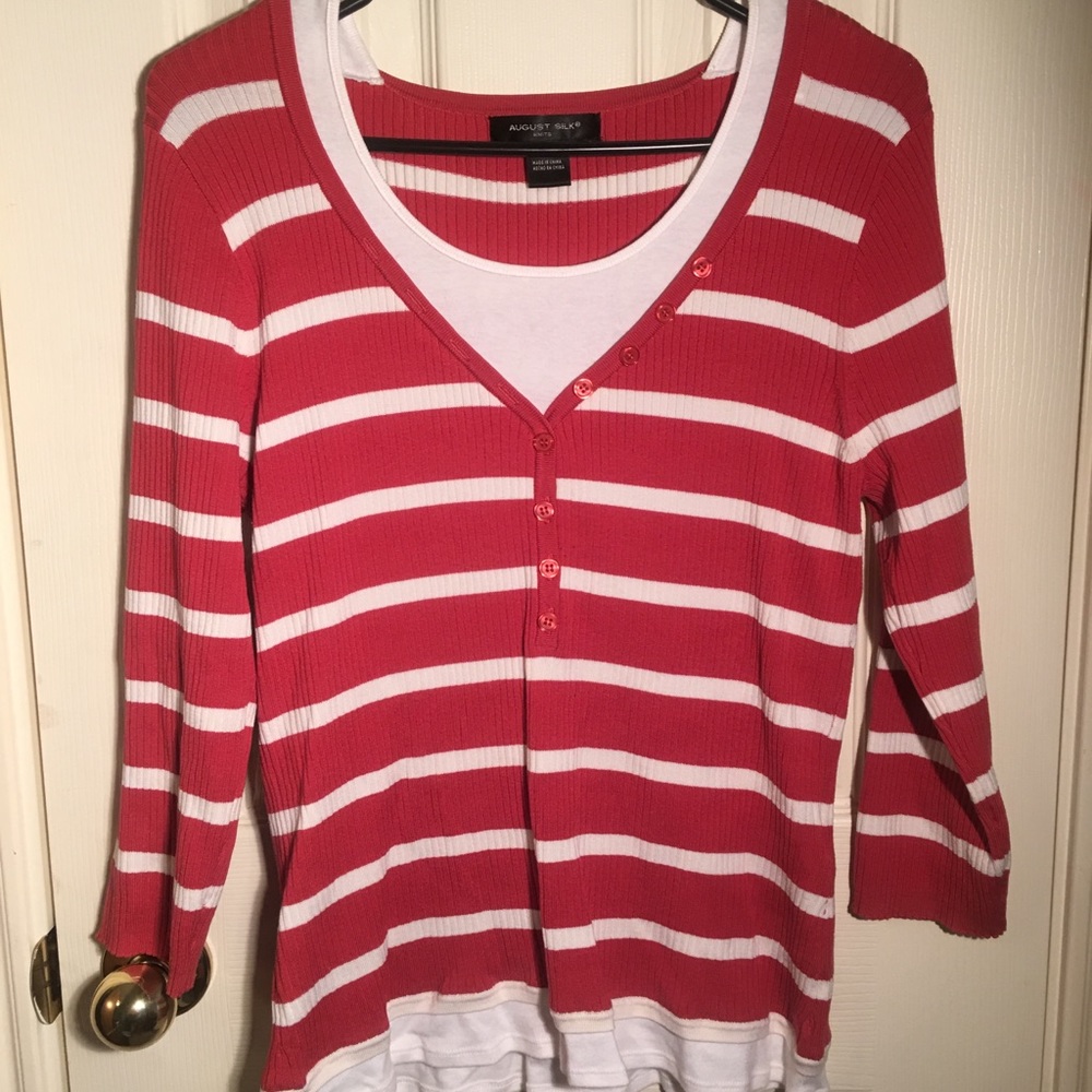 Pink and white stripe knit sweater